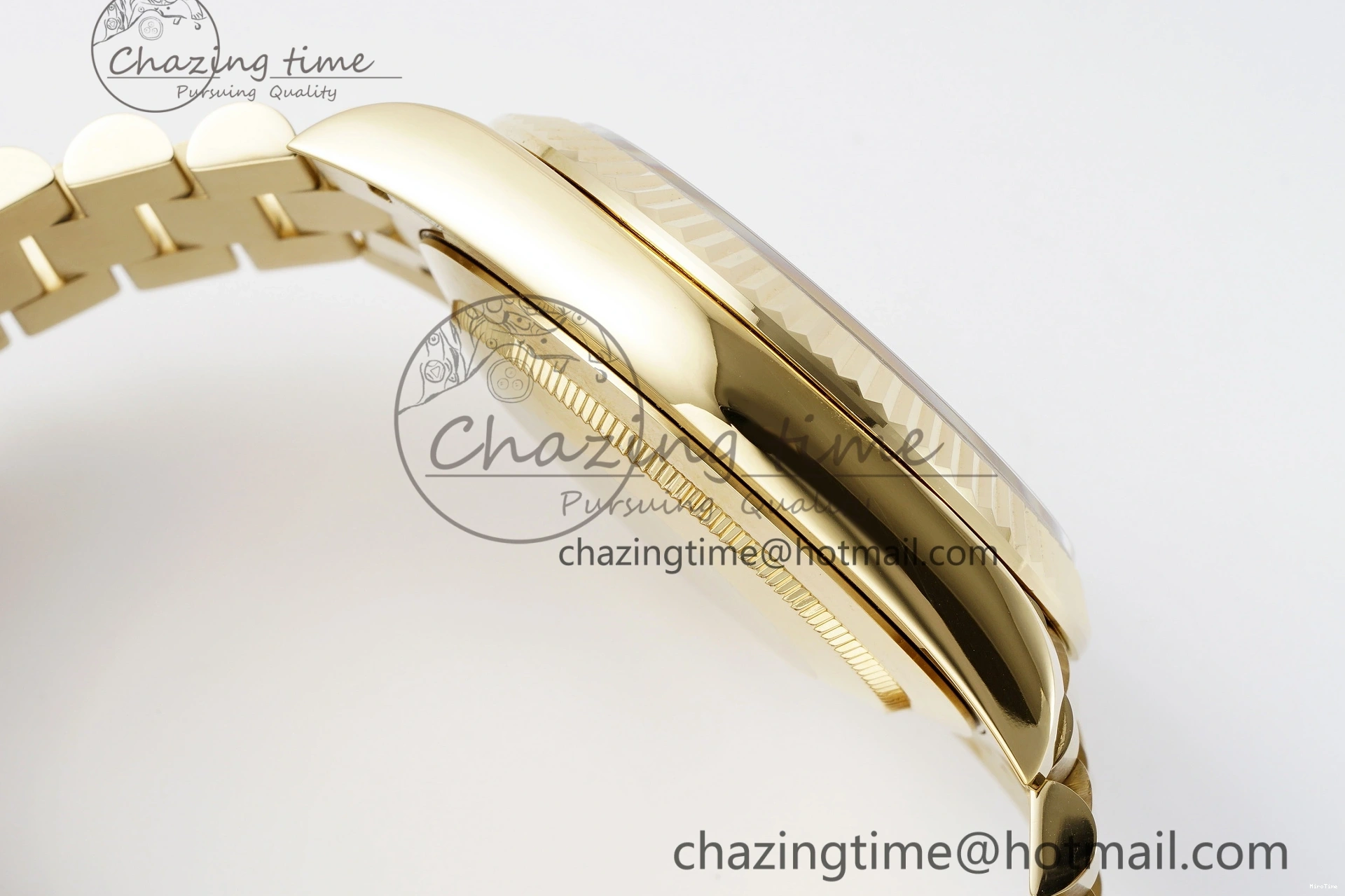 MiroTime 0505 Comfortable DayDate 40 YG JDF Gain Weight 904L Steel YG Dial Roman Markers on President Bracelet A2836 V 1821